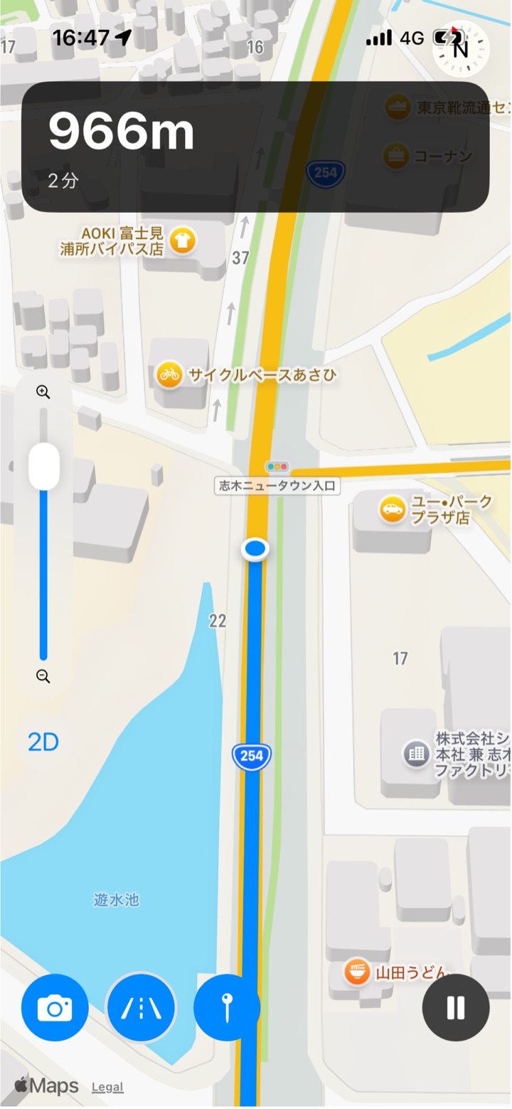 記録中の地図画面